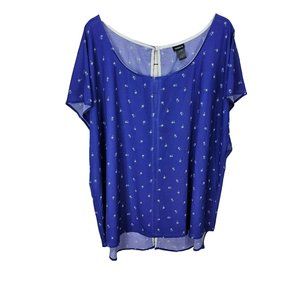 Torrid Blue Palm Dolman Sleeve Back Button‎ Sheer Top Size 5